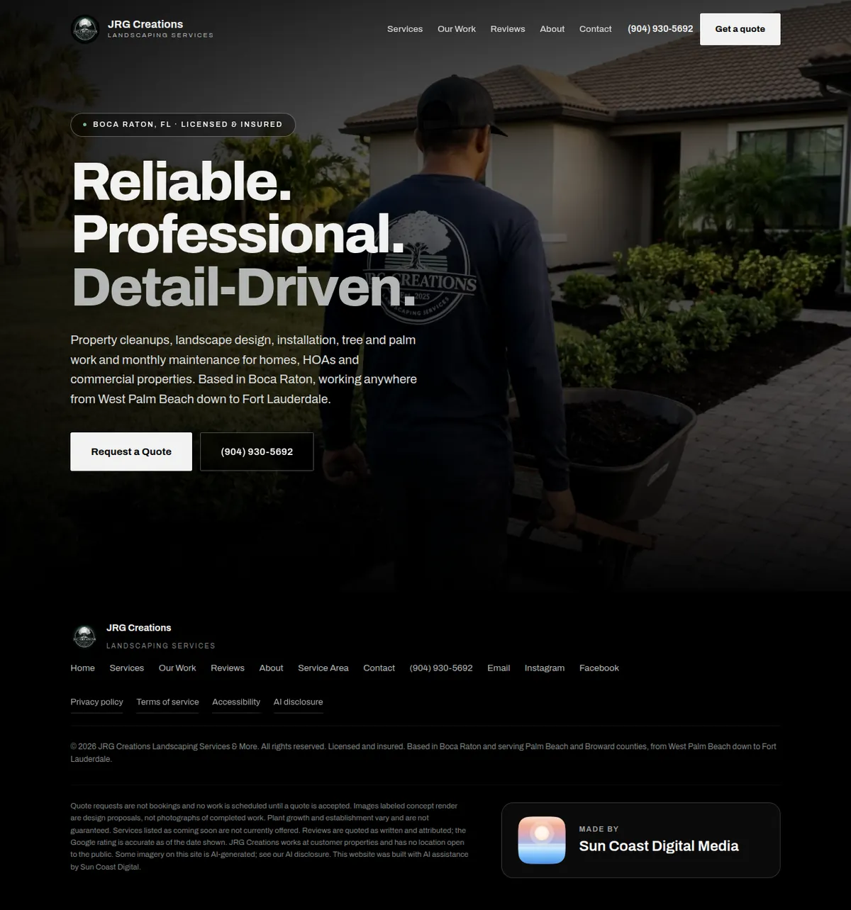 The JRG Creations website, built by Sun Coast Digital Media
